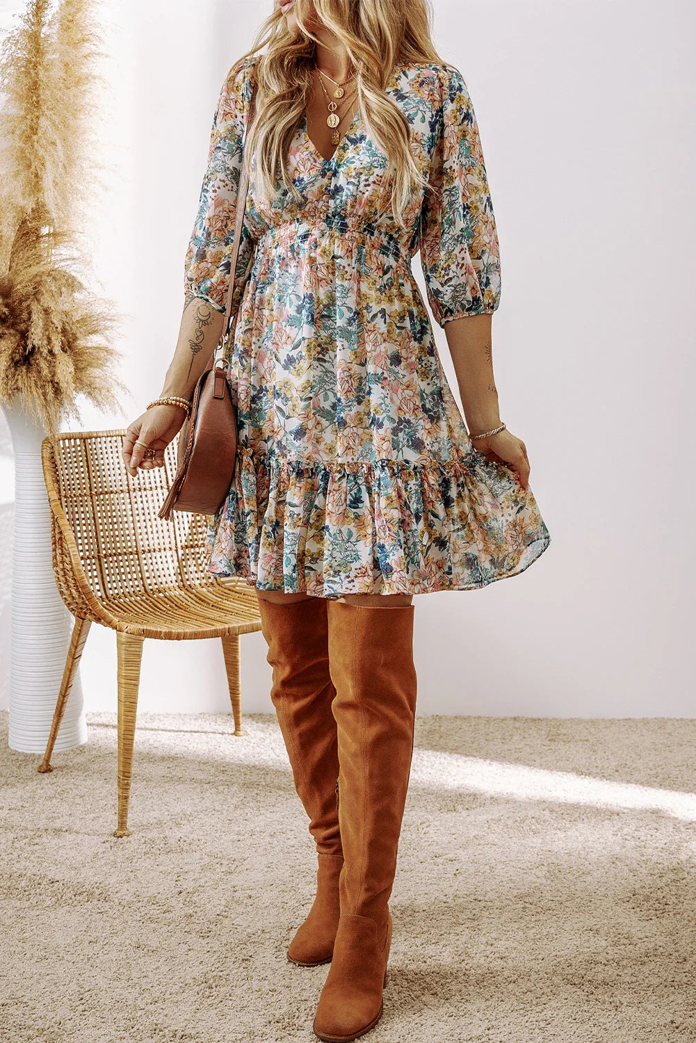 3/4 Sleeve Rosewood Romance Dress | S-XL