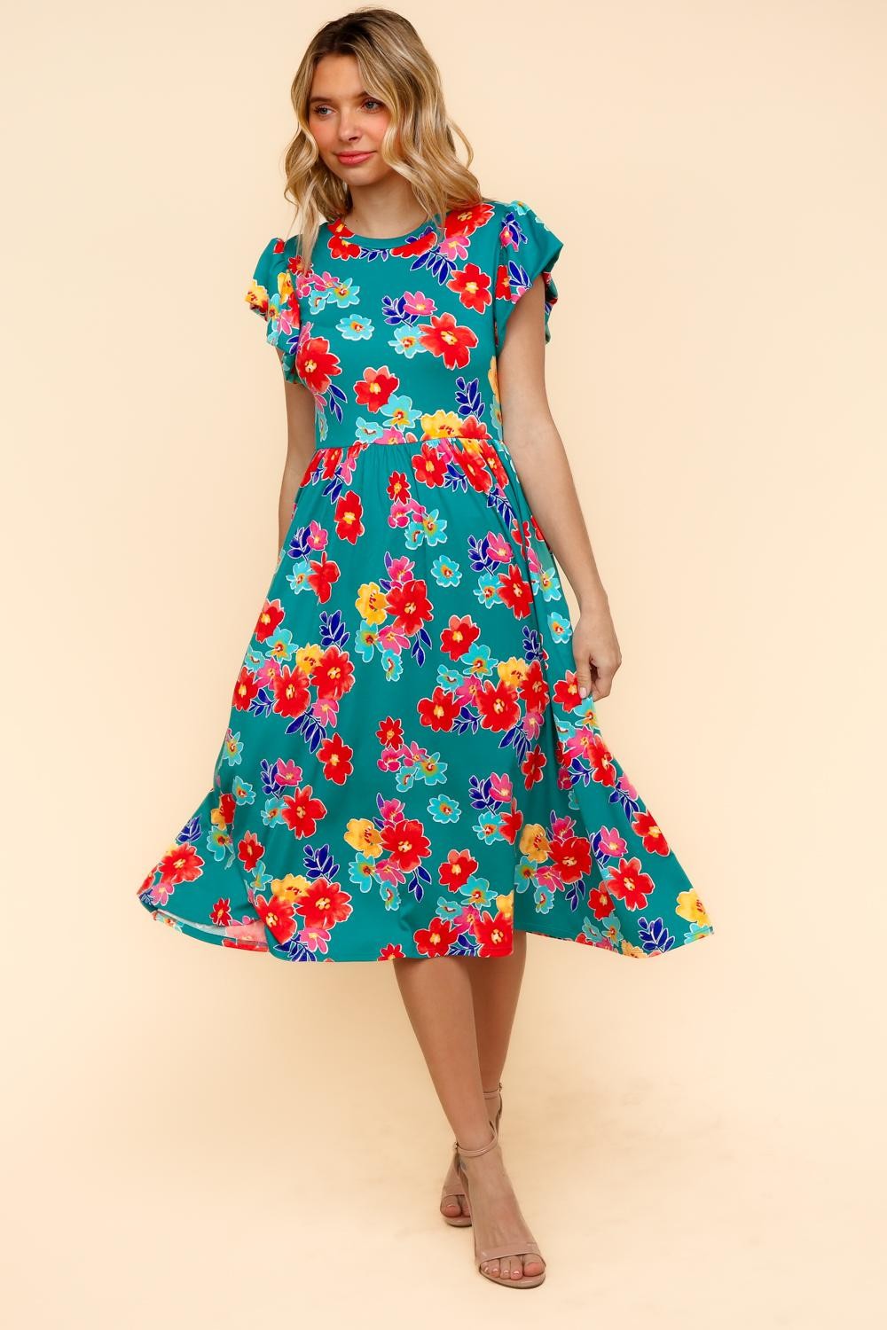 My Floral Spring Fit & Flare Midi Dress with Pockets | S-3X